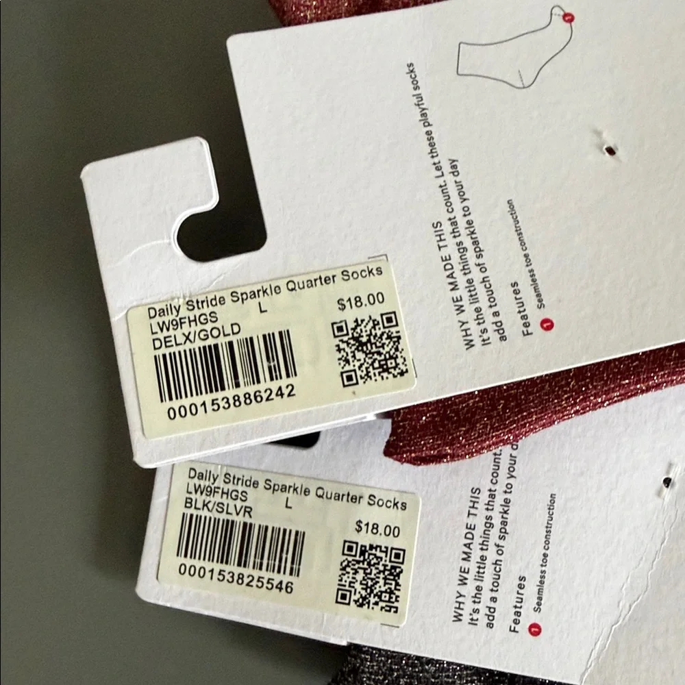 Lululemon 2 Pair Red & Black Daily Stride Sparkle Socks - Quarter Length Large
